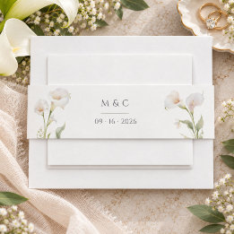 Minimale Calla-Lilien-Hochzeitsinitialen Einladungsbanderole