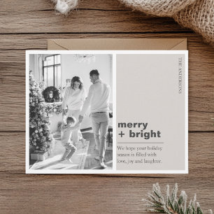Minimale Champagner-Beige-Weihnachtskarte "Merry + Postkarte