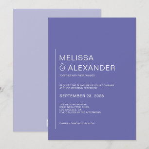 Minimale chic Blaulila weiße Hochzeit Einladung
