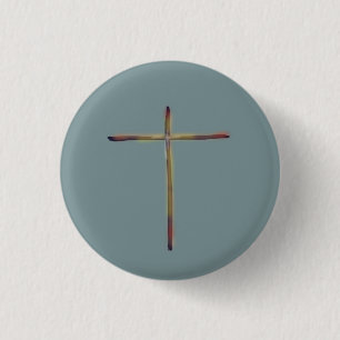 Minimale christliche Kreuz blau grün  Button