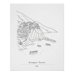 Minimale Cinque Terre Italien Line Art Küstenkun Poster