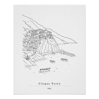 Minimale Cinque Terre Italien Line Art | Küstenkun Poster