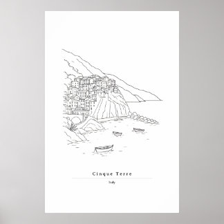 Minimale Cinque Terre Italien Line Art | Küstenkun Poster