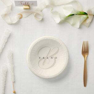 Minimale Creme Beige Elegant Monogram Company Pappteller