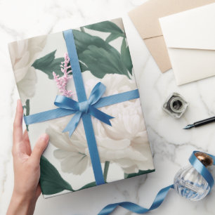 Minimale Creme Pfingstrose Weiße Blumige Musterung Geschenkpapier
