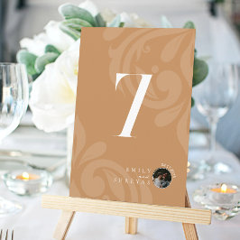 Minimale Damask Ochre Foto Tischnummer Card