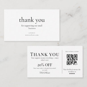 Minimale Dankeschön-Rabatt-Bewertungskarte Weiß Visitenkarte
