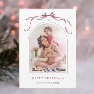 Minimale Deep Blush Pink Schleife Frohe Weihnachte Feiertagskarte