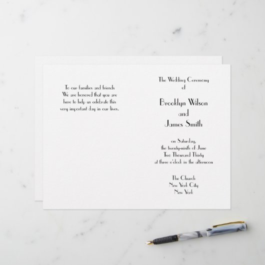 Minimale Deko White Wedding Programme (Vorderseite/Rückseite Beispiel)