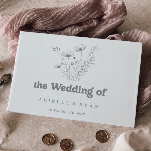 Minimale dezente graue Wildblumen-Hochzeit Gästebuch