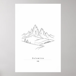 Minimale Dolomiten-Linienkunst Italienischer Ber Poster