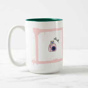 Minimale Doodle-Kamera-Klick-Kunstgestaltung Zweifarbige Tasse