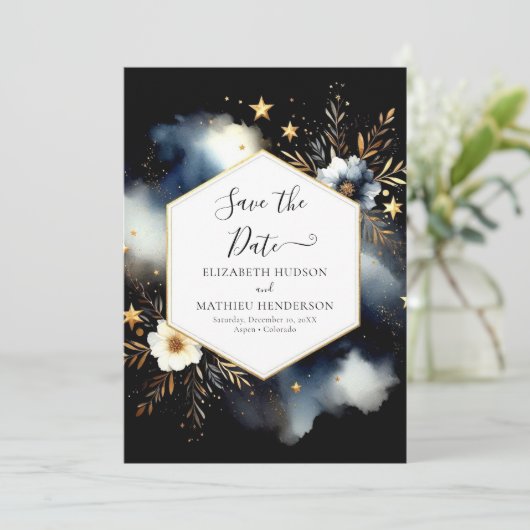 Minimale druckbare Celestial-Hochzeit Save The Date (Stehend Vorderseite)