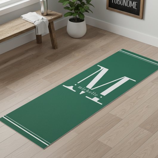 Minimale dunkelgrüne und weiße Monogramm Yogamatte