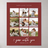 Minimale Dunkelrote 1. Hochzeits-Jubiläum 9-Fotos Poster (Vorne)