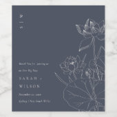 Minimale Dunkle Navy Wasserlilie Blumenzettelhochz Weinetikett (Einzelnes Label)