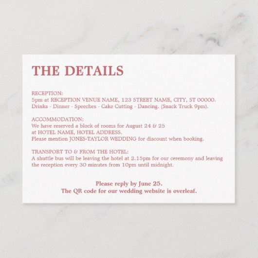 Minimale Dusty-Rose Rosa QR-Code Details Begleitkarte (Vorderseite)