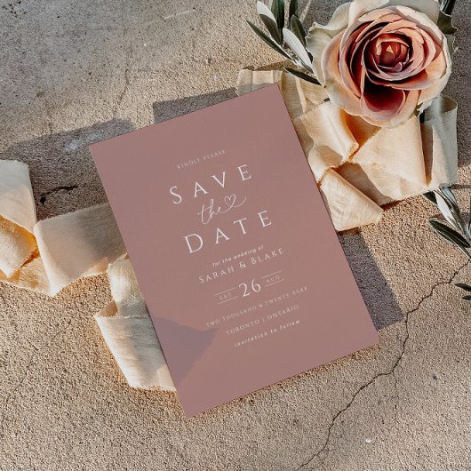 Minimale Dusty-Rose Save the Date Einladung
