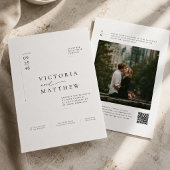 Minimale editorische QR-Code-Hochzeit mit einem Fo Einladung