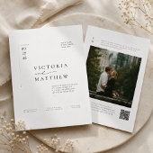 Minimale editorische QR-Code-Hochzeit mit einem Fo Einladung