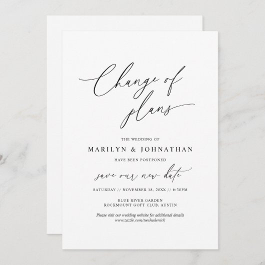 Minimale einfache Änderung der Pläne, Hochzeit ver Einladung (Vorne/Hinten)