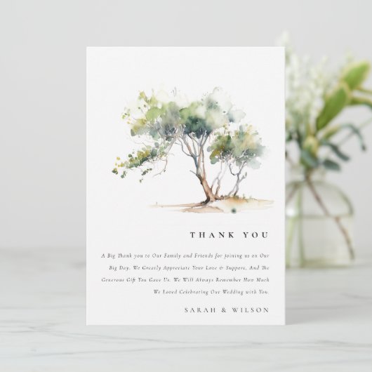 Minimale einfache Hochzeit mit Botanischem Baum Dankeskarte (Stehend Vorderseite)
