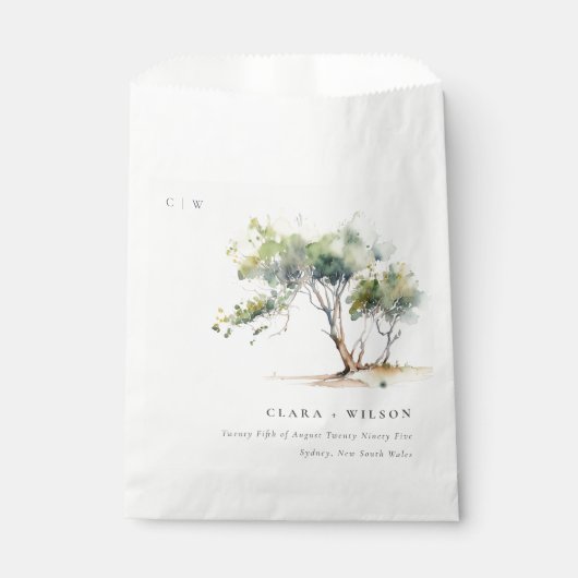 Minimale einfache Hochzeit mit Botanischem Baum Geschenktütchen (Vorderseite)