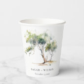 Minimale einfache Hochzeit mit Botanischem Baum Pappbecher (Rückseite)