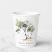 Minimale einfache Hochzeit mit Botanischem Baum Pappbecher (Vorderseite)