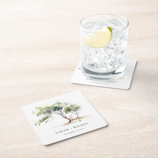 Minimale einfache Hochzeit mit Botanischem Baum Rechteckiger Pappuntersetzer (Vor Ort)