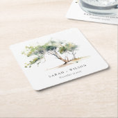 Minimale einfache Hochzeit mit Botanischem Baum Rechteckiger Pappuntersetzer (angewinkelt)