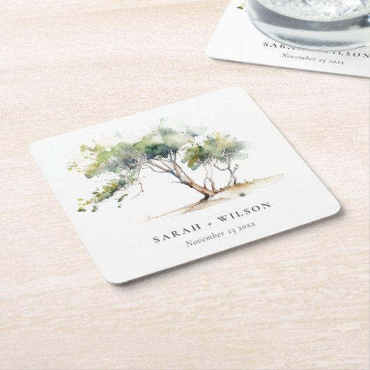 Minimale einfache Hochzeit mit Botanischem Baum Rechteckiger Pappuntersetzer (angewinkelt)