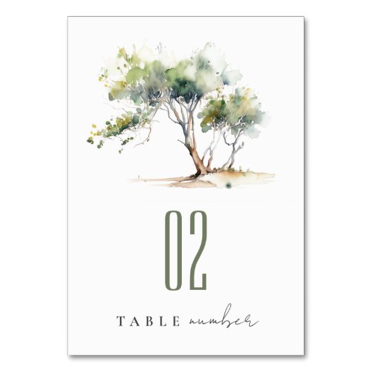 Minimale einfache Hochzeit mit Botanischem Baum Tischnummer (Rückseite)