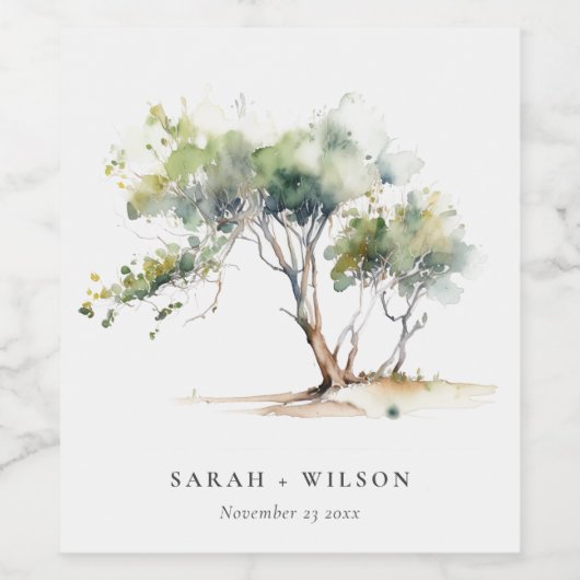 Minimale einfache Hochzeit mit Botanischem Baum Weinetikett (Einzelnes Label)