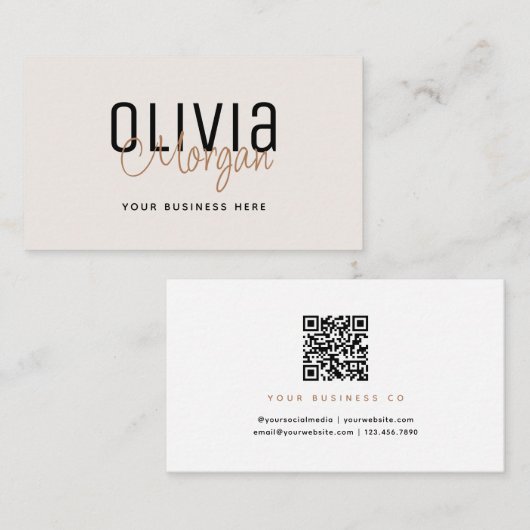 Minimale einfache Schriftart-Duo-QR-Code Visitenkarte (Vorne/Hinten)