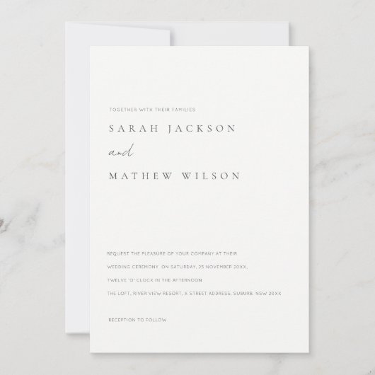 Minimale einfache Schwarz-Weiß-Typografie-Hochzeit Einladung (Vorderseite)