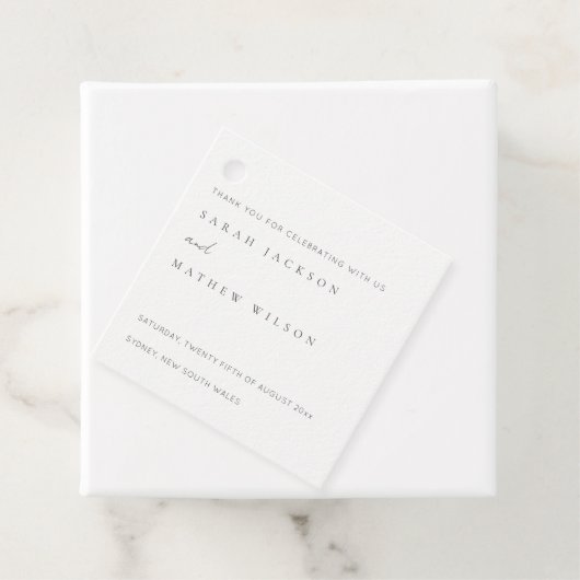 Minimale einfache Schwarz-Weiß-Typografie-Hochzeit Geschenkanhänger (Beispiel)