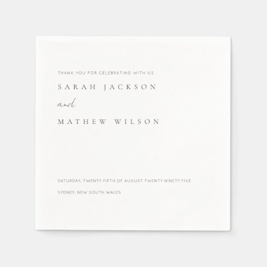 Minimale einfache Schwarz-Weiß-Typografie-Hochzeit Serviette (Vorderseite)