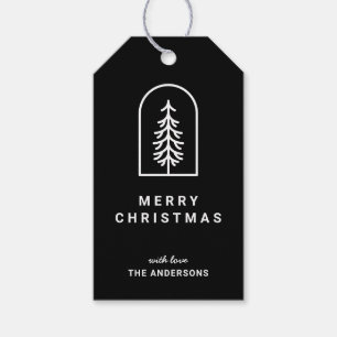Minimale einfache schwarze Kiefern-Weihnachtsgesch Geschenkanhänger