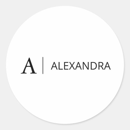 Minimale einfache schwarze Monogramm-Name Runder Aufkleber (Vorderseite)