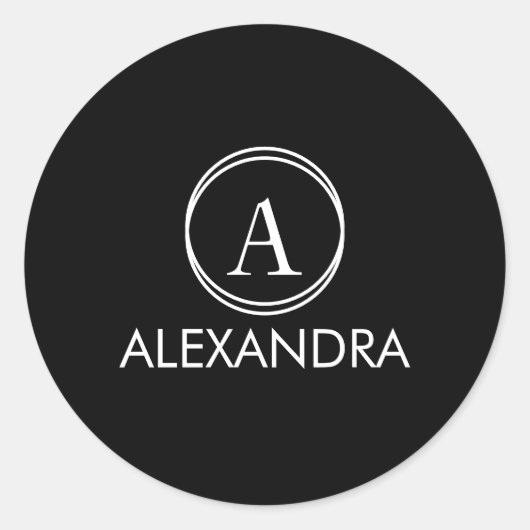 Minimale einfache schwarze Monogramm-Name Runder Aufkleber (Vorderseite)
