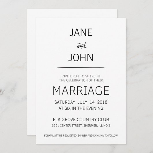 Minimale Einladung zur Hochzeit (Vorne/Hinten)