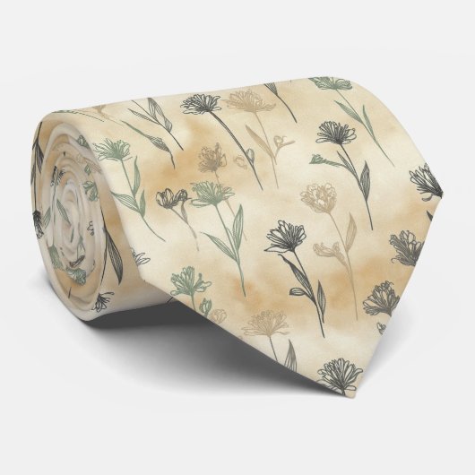 Minimale Einzelstiel-Blumenmuster Krawatte (Gerollt)