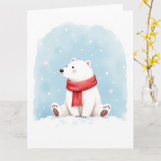 Minimale Eisbär-Winter-Wasserfarben-Weihnachtskuns Karte (Gelbe Blume)