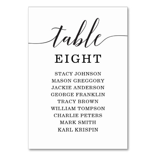 Minimale Elegance-Tischnummern Sitzkarte Tischnummer (Vorderseite)