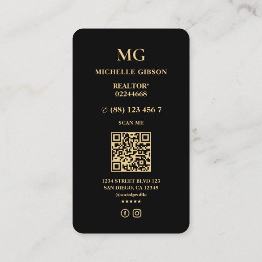 Minimale Elegant Realtor Monogramm Hypothek Schwar Visitenkarte (Rückseite)