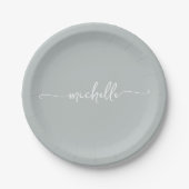 Minimale Elegant Sage Green Monogram Script Pappteller (Vorderseite)