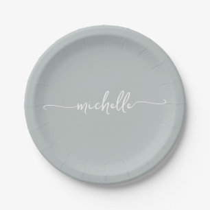 Minimale Elegant Sage Green Monogram Script Pappteller