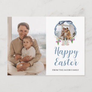 Minimale elegante Blumen-Oster-Familienfoto Feiertagspostkarte