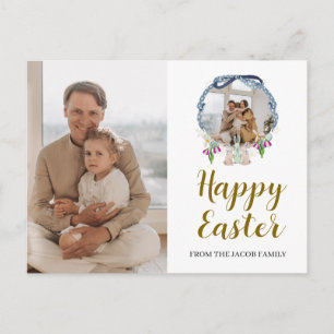 Minimale elegante Blumen-Oster-Familienfoto   Feiertagspostkarte